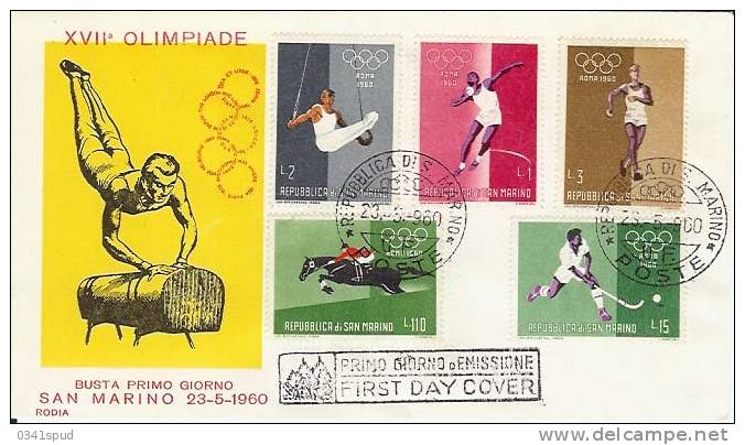 1960  Jeux Olympiques  S. Marino  FDC   Hockey Gazon, Athlétisme, Cyclisme Hippisme - Autres & Non Classés