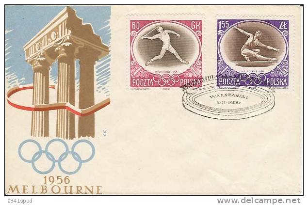 1956  Jeux Olympiques  Pologne  FDC  Athlétisme, Gymnastique - Autres & Non Classés