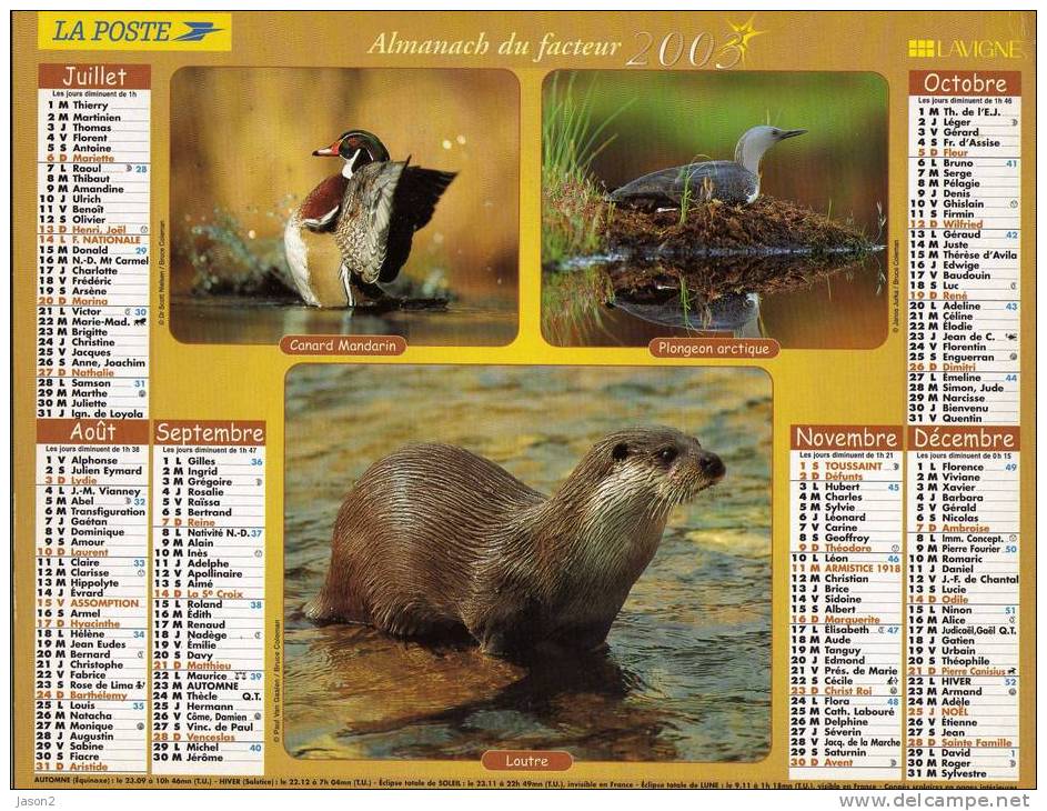 Calendrier Almanach Du Facteur 2003  REGION PARISIENNE Lavigne - Grand Format : 2001-...