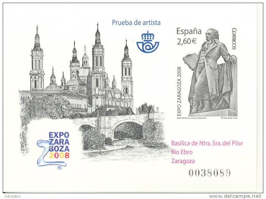 Espagne 2008  " Expo-Zaragoza 2008. Puente De Piedra Sobre El Río Ebro " épreuve De Luxe, Bloc Non Dentelé - Sonstige & Ohne Zuordnung