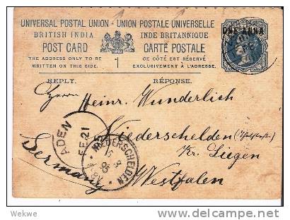 Zan025/ Indische GA-Karte Auf ZANZIBAR Bar Verwendet N. Deutschland 1895 - Zanzibar (...-1963)