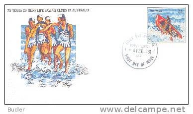 AUSTRALIA : 1981 : Post. Stat. : SAUVETEURS,RESCUERS,MER,SEA,SURFING,LIFEBOAT, - Zwemmen