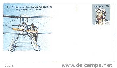 AUSTRALIA : 1981 : Post. Stat. : AVIATION,Sr. FRANCIS CHICHESTER,AIRPLANE,PILOT,OPTICS,GLASSES, - Postal Stationery