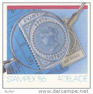 AUSTRALIA : 1986 : Post. Stat. : STAMPEX '86,PHILATELY,STAMP,LOUPE,TWEEZERS, - Autres & Non Classés