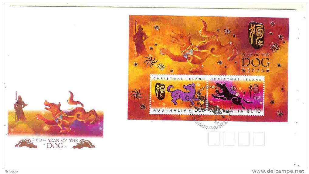 Christmas Islands  2006 Year Of The Dog Miniature Sheet  FDC - Christmaseiland