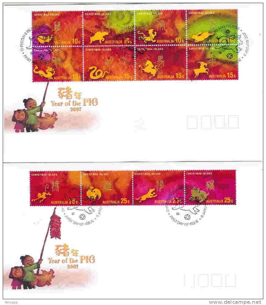 Christmas Islands  2007 Year Of The Pig Zodiacx 2 FDCs - Christmaseiland