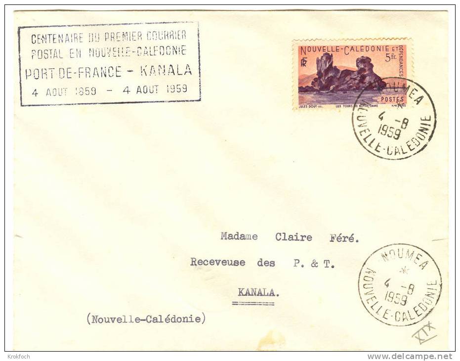 Calédonie - Lettre 1959 Nouméa à Canala - Centenaire Premier Courrier - Covers & Documents