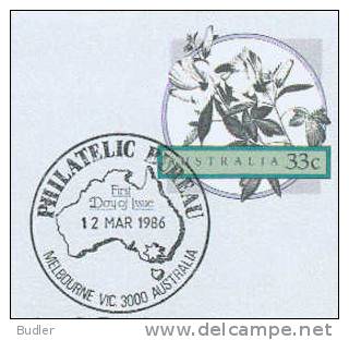 AUSTRALIA : 1986 : Post. Stat. : CAPT.COOK,JOSEPH BANKS,FLEURS,FLOWERS,HIBISCUS MERAUKENSIS, - Postwaardestukken