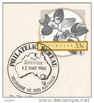 AUSTRALIA : 1986 : Post. Stat. : CAPT.COOK,JOSEPH BANKS,FLEURS,FLOWERS,DILLENIA ALATA, - Postwaardestukken