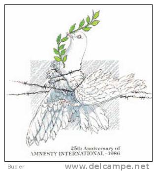AUSTRALIA : 1986 : Post. Stat. : AMNESTY INTERNATIONAL,HUMAN RIGHTS,PIGEON,DOVE,BARBED WIRE,OLIVE BRANCH, - Entiers Postaux