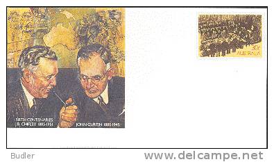 AUSTRALIA : 1985 : Post. Stat. : J.B. CHIFLEY,JOHN CURTIN,FEDERAL PARLIAMENT,PRIME MINISTER,OPTICS,GLASSES,PIPE,SMOKE, - Postal Stationery