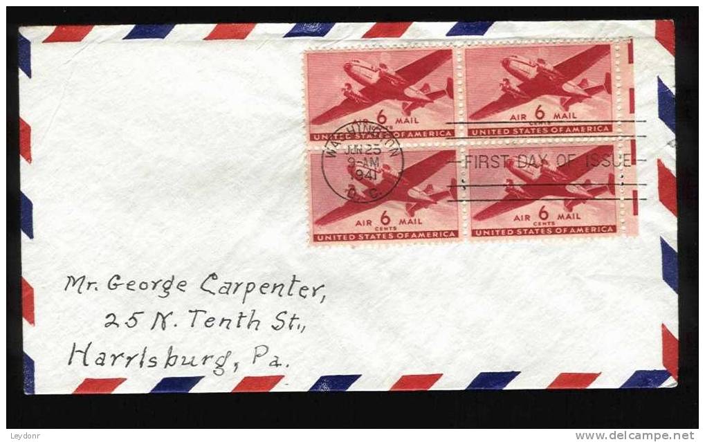 FDC AirMail 6 Cent - Jun 25, 1941 - Block Of 4 Stamps - 1941-1950