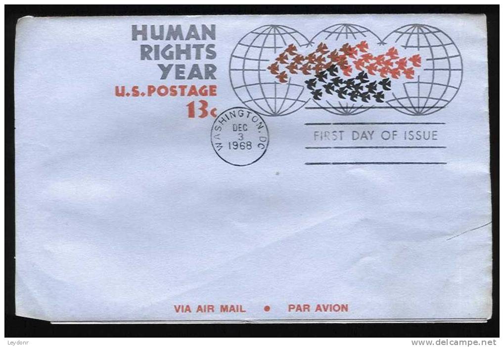 FDC Human Rights Year - AirMail 13 Cent - Dec 3, 1968 - 1961-1970