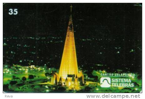BRAZIL 35 U  CHURCH AT MARINGA   CITY  SKYLINE AT NIGHT  RELIGION  READ DESCRIPTION !! - Brésil