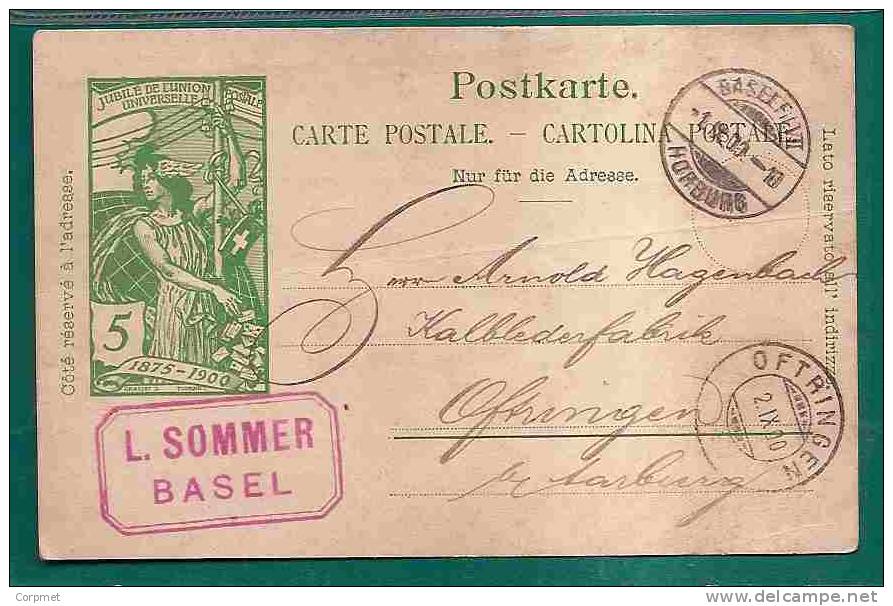 UPU - VF 1900 SWITZERLAND ENTIRE JUBILE DE L´UNION POSTALE UNIVERSELLE From BASEL To OFTRINGEN - U.P.U.