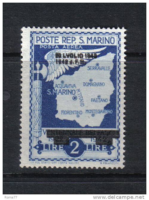 IX127 - SAN MARINO , 2 Lire Aerea N. 38a  Con Doppia Soprastampa  * - Variétés Et Curiosités