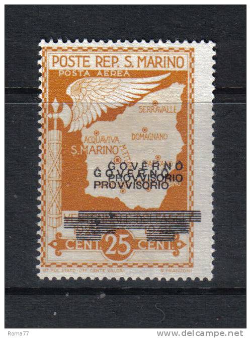 IX130 - SAN MARINO , 25 Cent Aerea N. 42aa  Con Doppia Soprastampa  *** - Variétés Et Curiosités