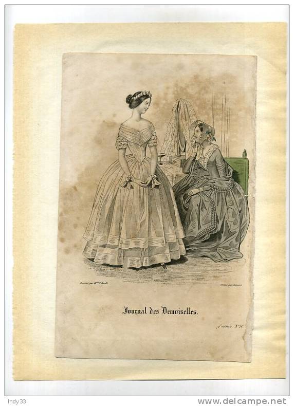 - GRAVURE DE MODE . GRAVURE SUR ACIER DU XIXe S. DECOUPEE ET COLLEE SUR PAPIER - Before 1900