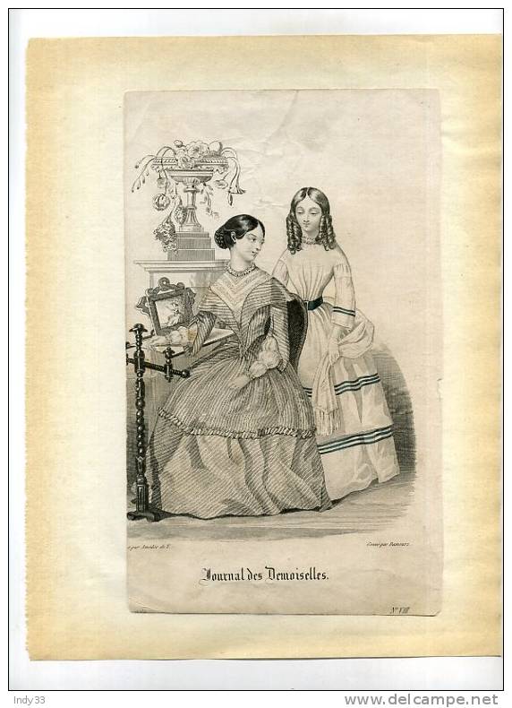 - GRAVURE DE MODE . GRAVURE SUR ACIER DU XIXe S. DECOUPEE ET COLLEE SUR PAPIER - Before 1900