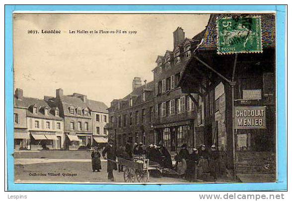 LOUDEAC --  Les Halles Et La Place Au Fil En 1909 - Loudéac