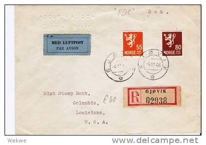 Nor137a/- NORWEGEN -  Wappenlöwe. Ergänzungswerte FDC 1946 - Lettres & Documents