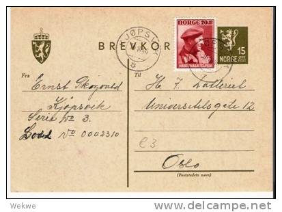 Nor161/- NORWEGEN -  Prinz Olaf Auf GA Wappenlöwe 1946 - Cartas & Documentos