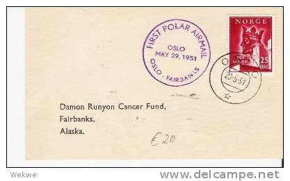 Nor163/ - NORWEGEN - Erstflug 1951, Polarkarte Für Air Mail - Brieven En Documenten