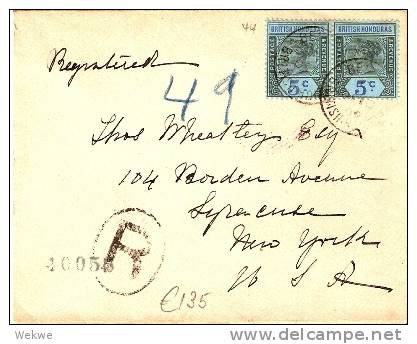 BRH007 / BRIT. HONDURAS -  Paar 5 C.Victoria 1902 Nach N.Y.  USA(Brief, Cover, Letter, Lettre) - Honduras Británica (...-1970)