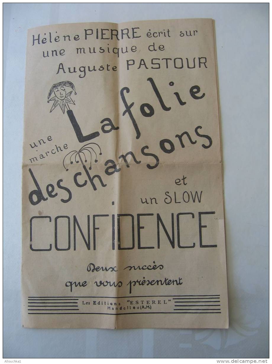 PARTITION HELENE PIERRE:MUSIQUE:AUGUSTE PASTOUR:MARCHE "LA FOLIE DES CHANSONS" &1 SLOW "CONFIDENCE"ED ESTEREL MANDELIEU - Liederbücher