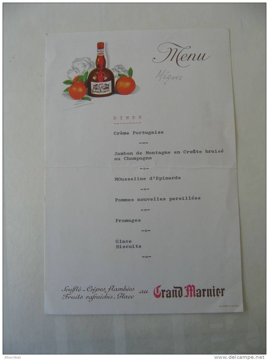 MENU 1947 / PUBLICITE GRAND MARNIER  à MEGEVE EN SUISSE - Menus