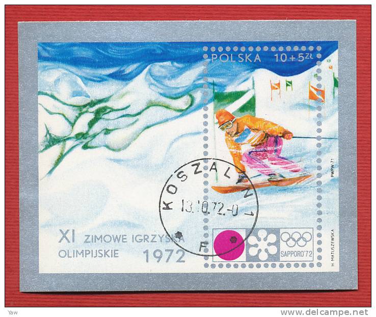 POLONIA  1972  GIOCHI OLIMPICI D´INVERNO A SAPPORO - GIAPPONE. BF YT 55 NON DENTELLATO CON ANNULLO. - Winter 1972: Sapporo