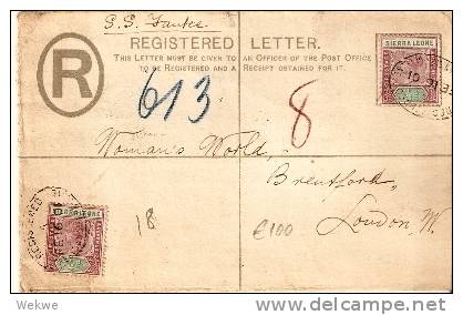 SIE009  SIERRA LEONE - / Einschreiben Ganzsache ,Ascher 24,+2 Marken 1901, Nach Brentford, London - Sierra Leone (...-1960)