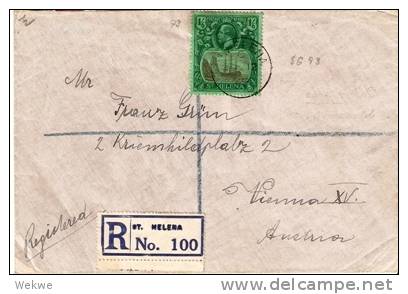 STH007 / St. Helena,  Ausgabe 1927 1Sh/6d  Einschreiben Nach Wien (Brief, Cover, Letter, Lettre) - St. Helena