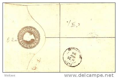 TRT027 /  TRINIDAD - Einschreiben-GA E 2 A + Marke Ex Trinidad  Nach Paris 1889 (Brief, Cover, Letter, Lettre) - Trinidad En Tobago (...-1961)