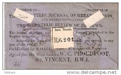 STV008  ST: VINCENT Brief, Victoria Half Penny + 5 Auf 6 Pence 1899 , R-Zettel Rückseitig(Brief, Cover, Letter, Lettre) - St.Vincent (...-1979)