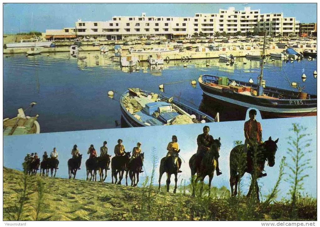 CPSM. PORT BARCARES. LE PORT ET LA RESIDENCE DU PORT . LE MANEGE DE PORT BARCARES. DATEE 1974. - Port Barcares