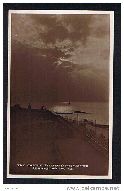 Early Real Photo Postcard Castle Shelter & Promenade Aberystwyth Cardigan Wales - Ref B136 - Cardiganshire