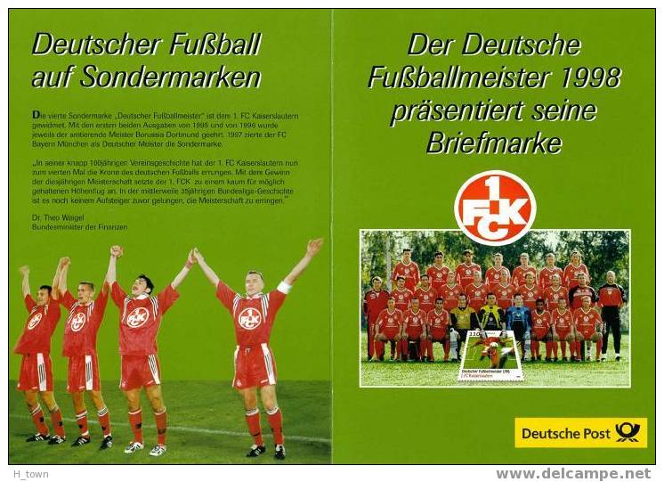 Football: Document Illustrée 1er Jour Champion Bundesliga 1998:  1. FC Kaiserslautern First Day Sheet From Germany - Berühmte Teams
