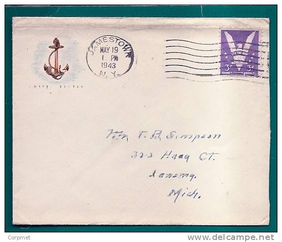 USA - UNITED STATES NAVY Fancy 1943 COVER - JAMESTOWN To LANSING - Schmuck-FDC