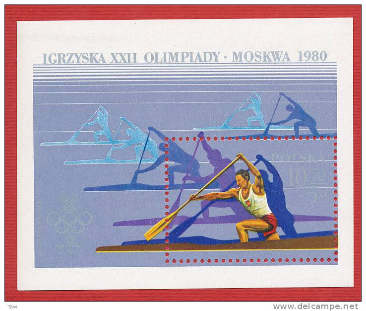 POLONIA  1980  GIOCHI OLIMPICI DI MOSCA. CANOA MONOPOSTO. BF YT 89 MNH** - Canoë