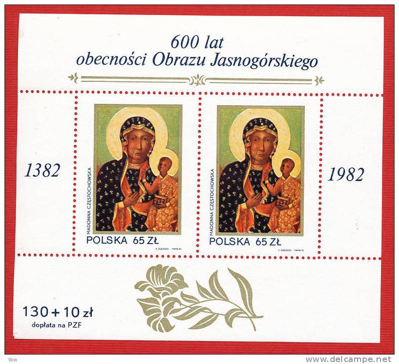 POLONIA  1982  600° ANNIVERSARIO DELL´ICONA DELLA "VERGINE NERA" NEL MONASTERO JASNA GORA. BF YT 97 MNH**. - Blocks & Kleinbögen