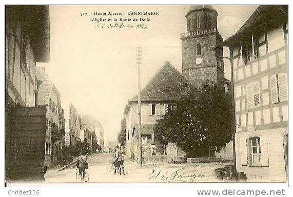 68 DANNEMARIE Eglise Et Route De Delle  Jolie Animation  1917 - Dannemarie