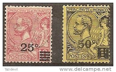 MONACO - Two 1922 Surcharges - 25c Used, 50s Mint Hinged * Scott 34, 35 - Autres & Non Classés