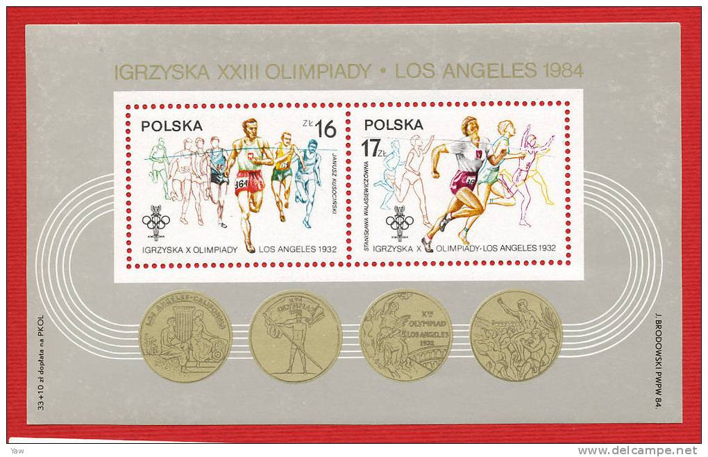 POLONIA  1984  ATLETI POLACCHI VINCITORI AI GIOCHI OLIMPICI DI LOS ANGELES DEL 1932. BF YT 102  MNH** - Blocks & Sheetlets & Panes