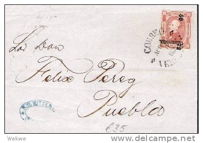 Mex102/ Mexiko -  Vera Cruz 1872 (5072) Hidalgo, Ungezähnt Auf Brief Nach Puebla - Mexiko