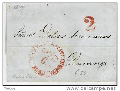 Mex111/  Mexiko - Mazatlan,Vorphilabrief  1849, Stempel In Rot. Nach Durango - Mexiko