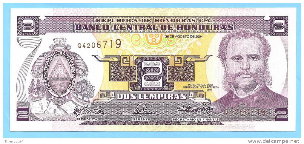 Honduras 2 Lempiras 2004 UNC Uncirculated Neuf Lempira Lampira Lampiras Centavo Centavos Cent - Honduras