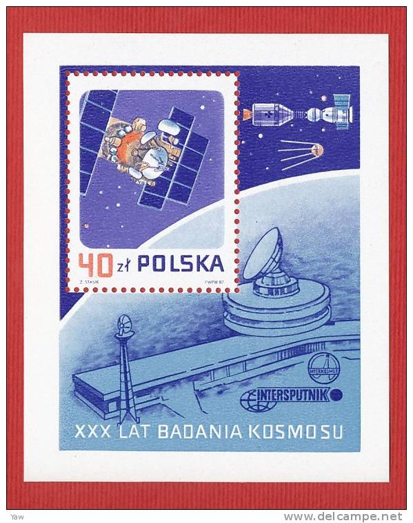 POLONIA  1987  30° ANNIVERSARIO DELL´ESPLORAZIONE DELLO SPAZIO. INTERSPOUTNIK E INTERCOSMOS. BF YT 115 MNH** - Blokken & Velletjes