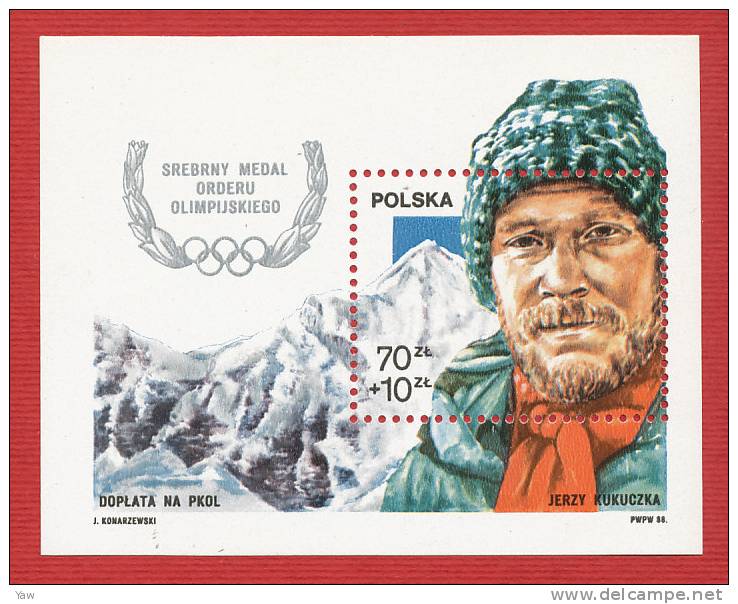 POLONIA  1988  OMAGGIO ALL´ALPINISTA JERZY KUKUCZKA, MEDAGLIA OLIMPICA PER LA SCALATA HIMALIANA. BF YT 116 MNH** - Climbing