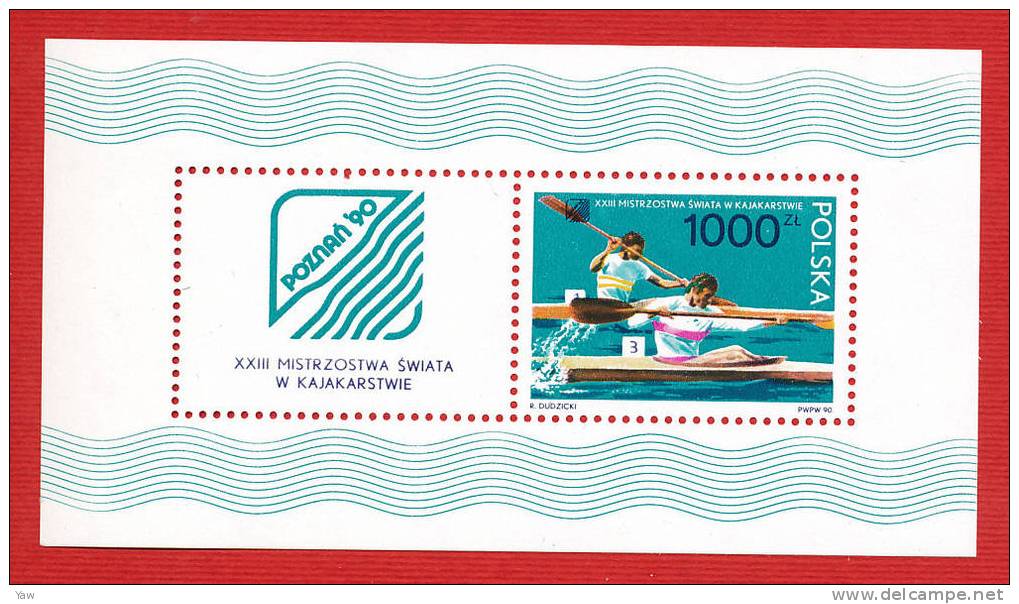 POLONIA  1990  CAMPIONATI DEL MONDO DI CANOA - KAYAK, A POZNAN. BF YT 121 MNH** - Blocchi E Foglietti